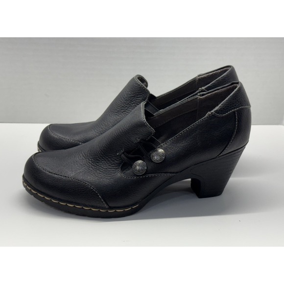 EuroSoft by Sofft Tayla‎ Women's Sz 7 Black Leather Heel Slip On Booties Shoes - Picture 1 of 8